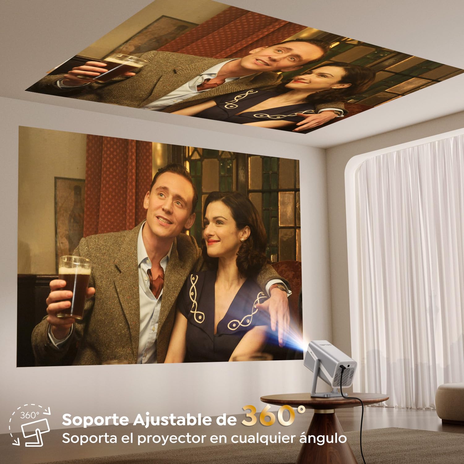 Proyector【Compatible con Netflix/Apps Integrada/Dolby】 Smart Proyector 4K 700ANSI Auto Enfoque/Keystone Tiro Corto, ProyectorPortátil 1080P Giratorio 360° WiFi6 Bluetooth5.2 para Cine en Casa