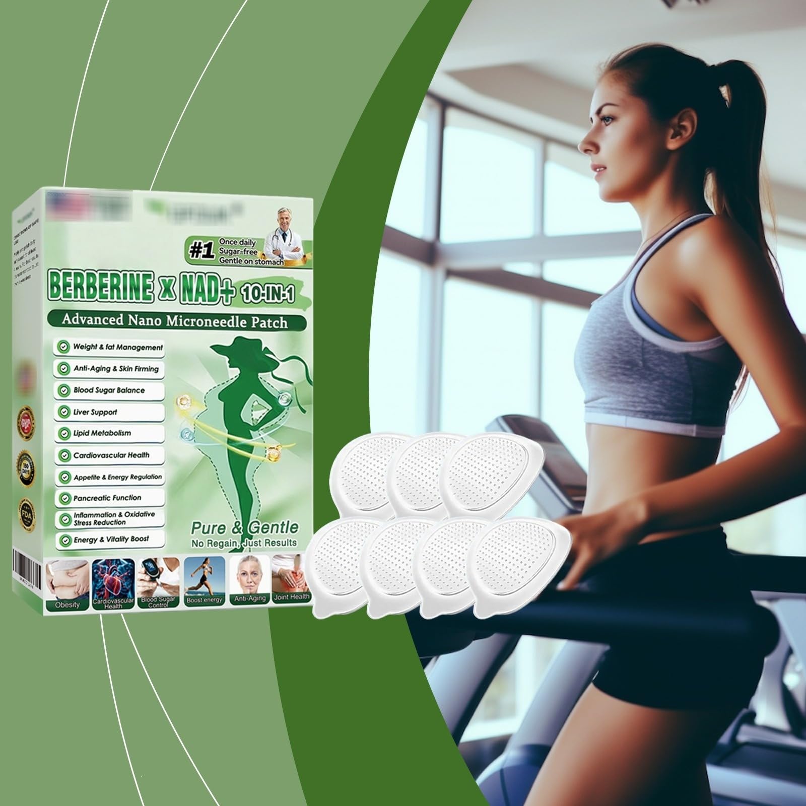 Moringa X Berberine Plaster odchudzający, 10 w 1 Nano Microneedle Plaster, naturalna plaster odchudzający, płaski brzuch, łatwa w aplikacji, niewidoczna, regulująca metabolizm