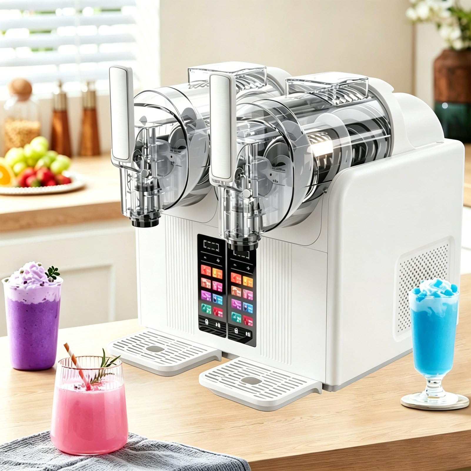 Pfps Double Head Slushy Maker Machine, 430W Dual 2L Tanks Soft Serve Ice Cream Machine, Child Lock, Self-Clean for Makes Slushies Milkshakes Cocktails White