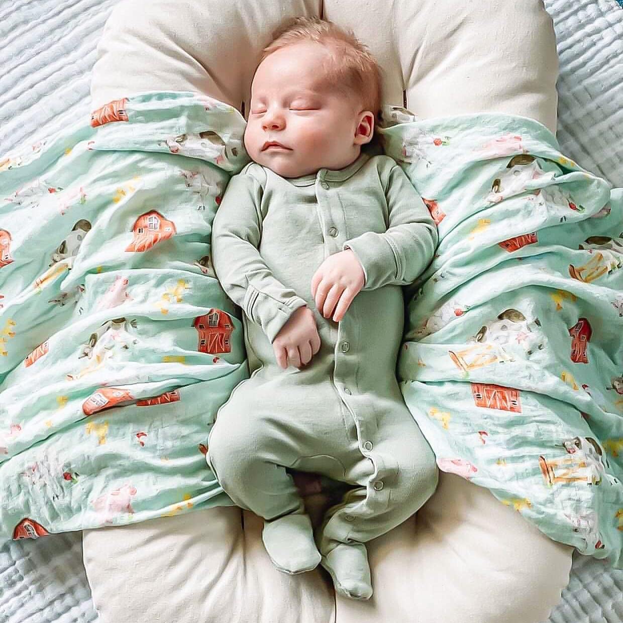 immispace - Ultra Soft Swaddle Blanket | Muslin Blankets for Girls & Boys | Newborns & Infants Gifts | 30% Organic Cotton + 70% Rayon | Large 47" x 47" | Machine Washable (Farm)