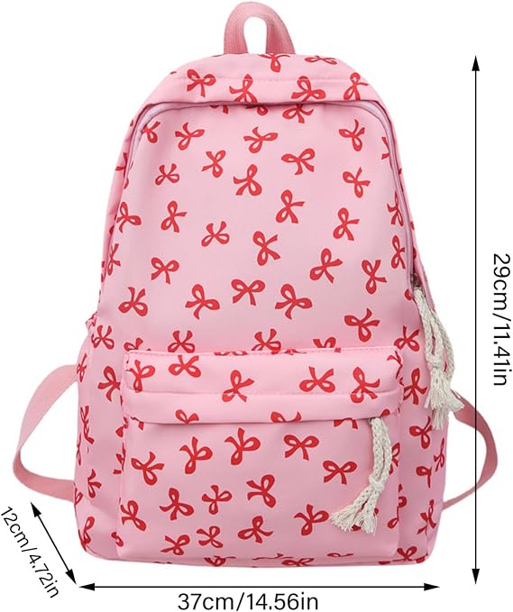 Bow Backpack Cute Preppy Backpack For Teen Girls With Back To School Girly Aesthetic Daypack College Bookbag Small Makeup Bag