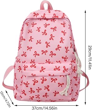 Bow Backpack Cute Preppy Backpack For Teen Girls With Back To School Girly Aesthetic Daypack College Bookbag Small Makeup Bag