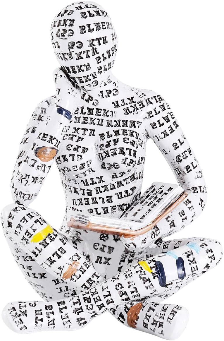 Joogour Modern Reading Woman Figurine – Home Decor Pulp Thinker Statu, Bookworms Abstract Sculpture Decoration for Home, Office, Living Room (C)