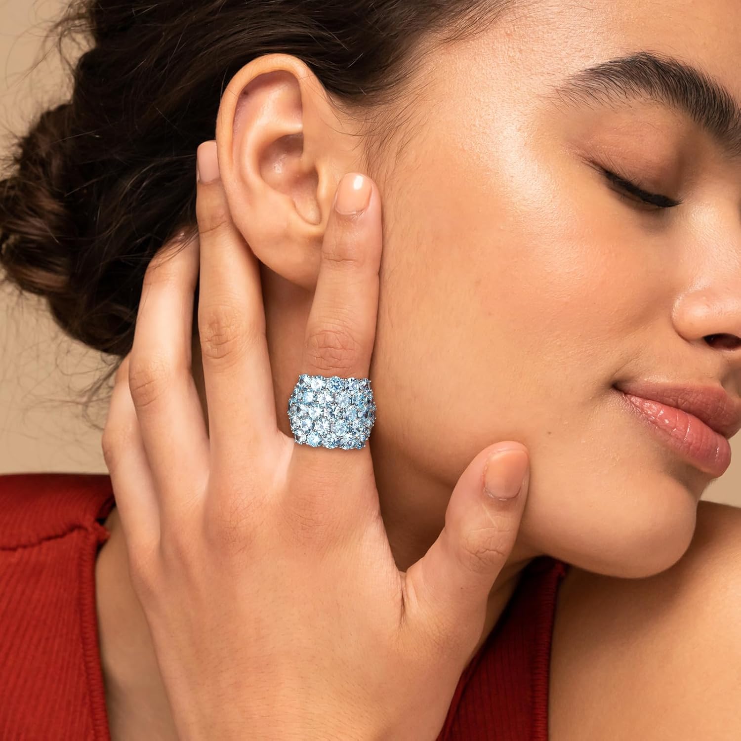 Pave Gemstone Birthstone Statement Rings for Women Men 925 Sterling Silver/14K Gold Plated Chunky Dome Ring Birthday Cocktail Jewelry Rings, Size 6 to 10(with Gift Box)