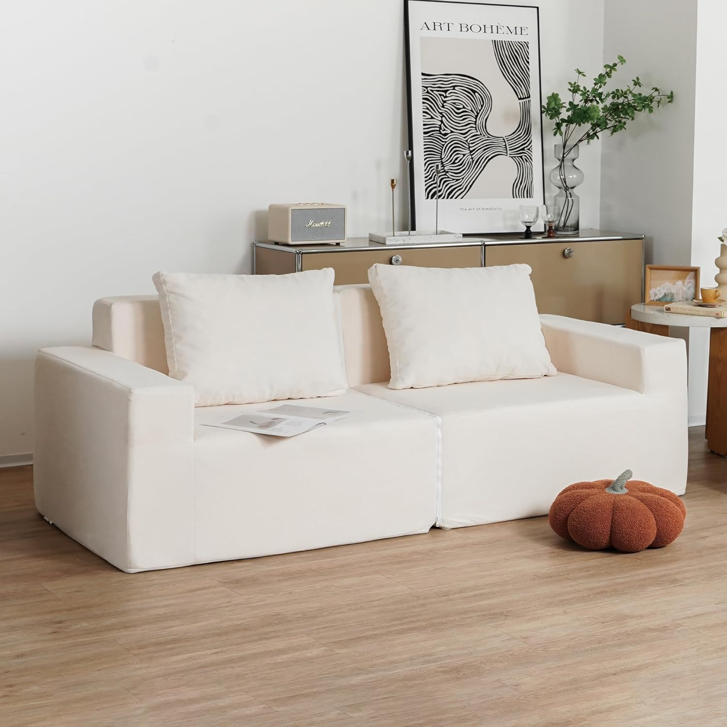 Memory Foam Sofa,No Installation Couch with Pillow,Modern Upholstered Loveseat Twin Size with Armrests for Living Room Bedroom Gaming Room (White Loveseat)