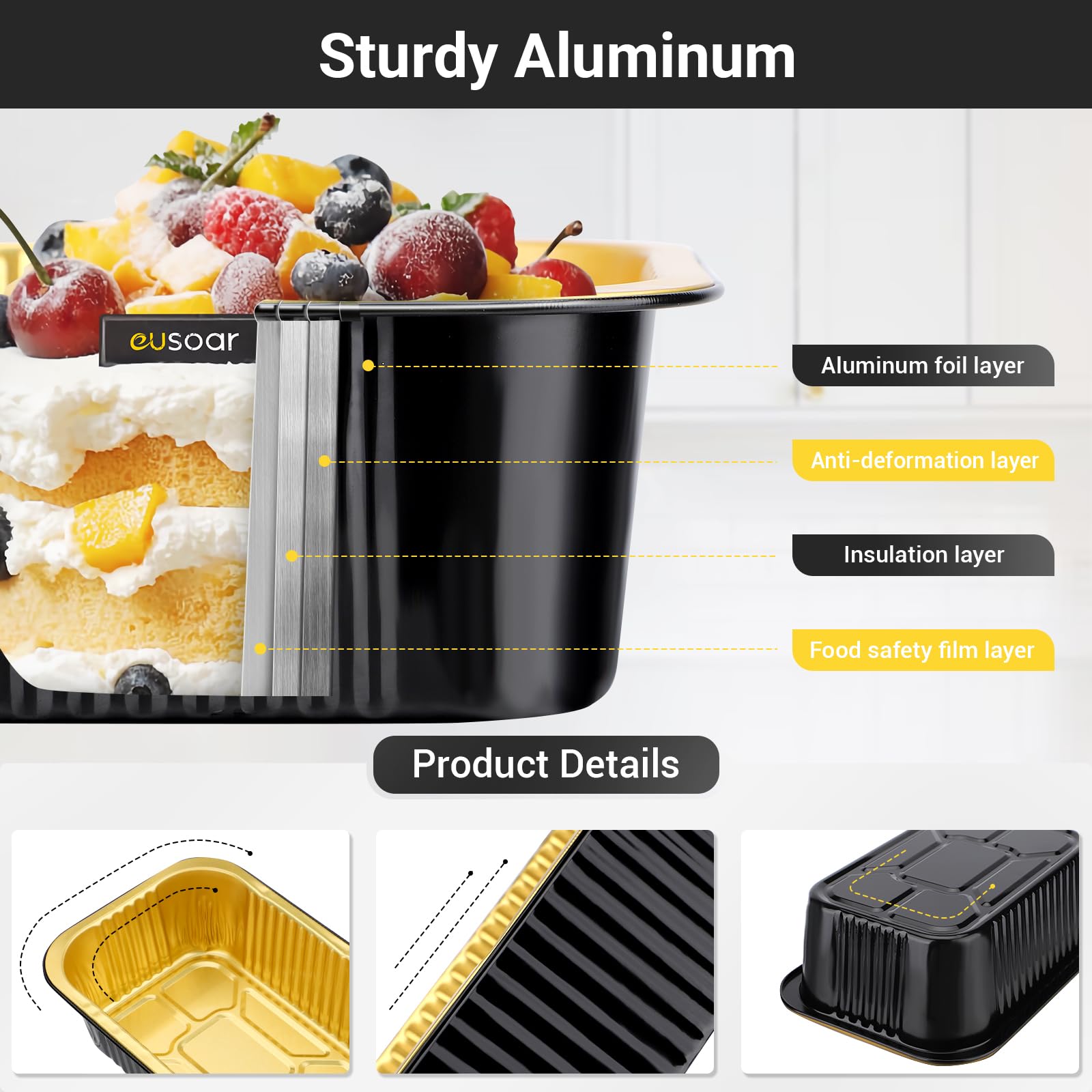 EUSOAR Sartenes de aluminio con tapas, paquete de 50 sartenes desechables pequeñas de 907.2 g para almacenamiento de alimentos, catering, fiesta, preparación de comidas, congelador, bandejas de goteo