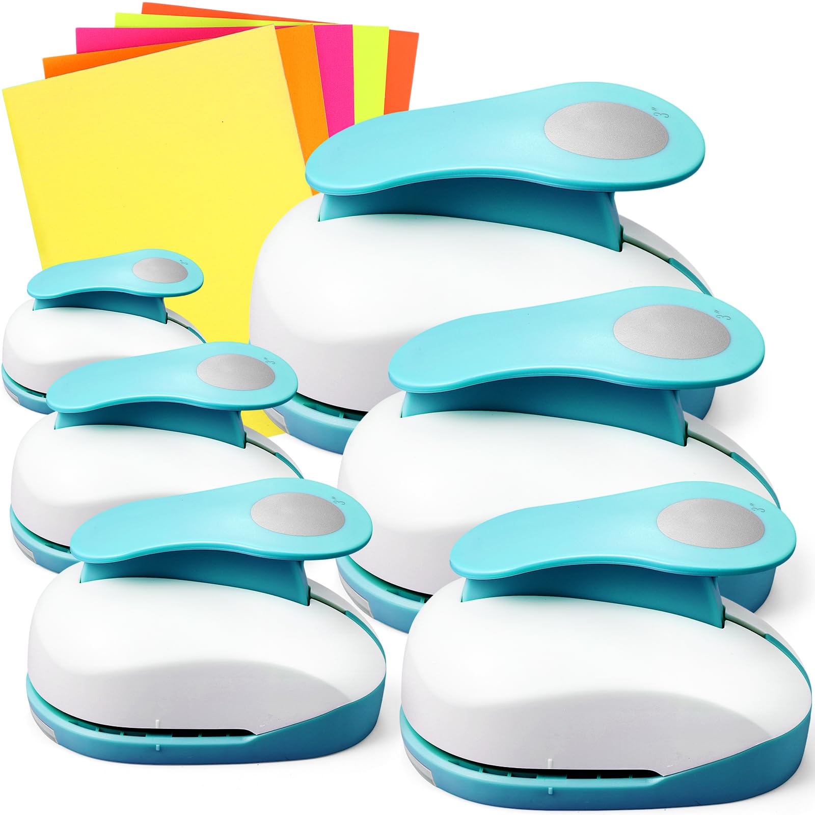 CHENGU Set di 6 perforatrici circolari da 7,6 cm/5,1 cm/3,8 cm/2,5 cm/1,5 cm/0,8 cm, con 10 adesivi rotondi per carta, scrapbooking, design per ufficio, fai da te, colore: blu