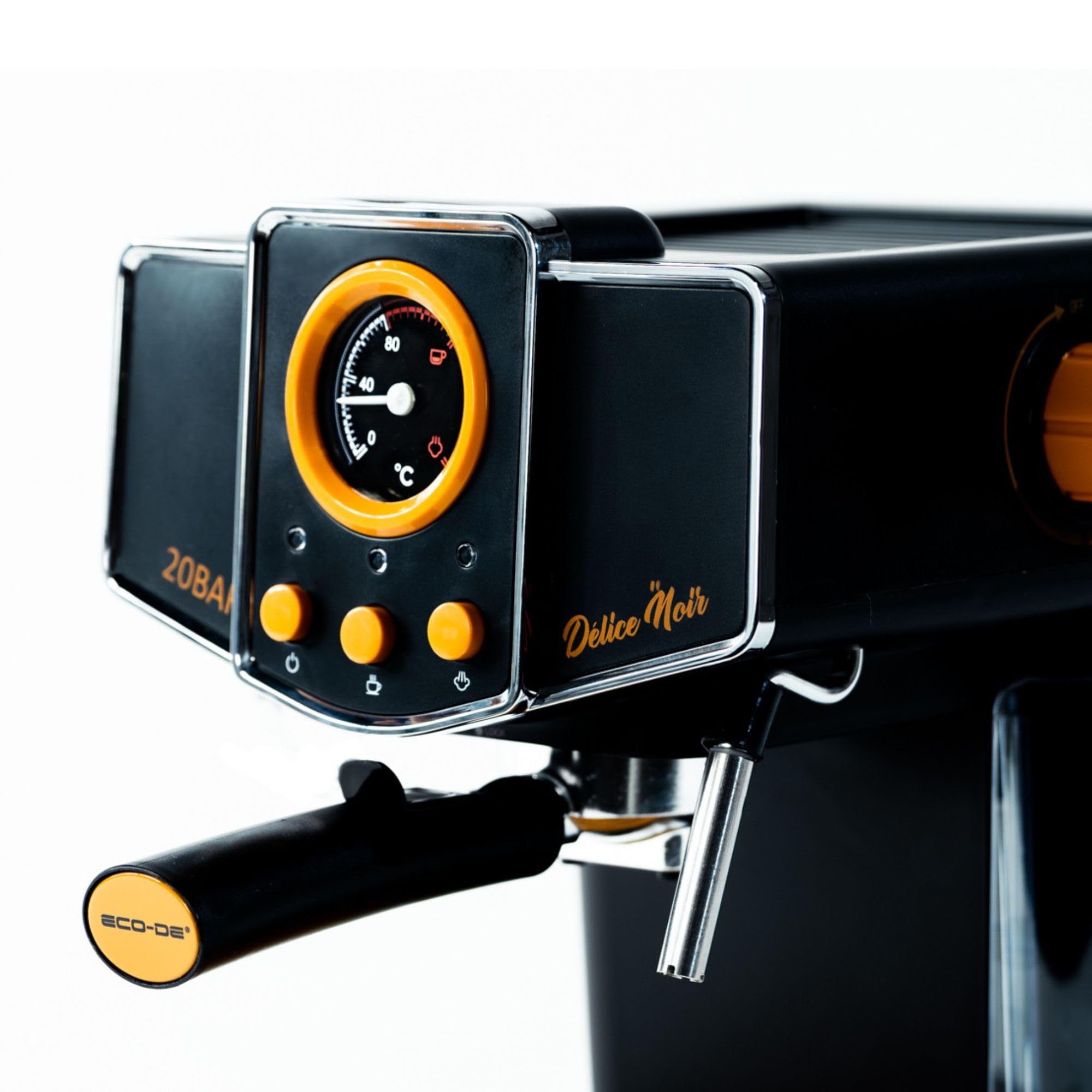 ECODE® Espressomaschine Maschine Delice Schwarz, 20 Bar Druck, Vaporizer Schwenkbar - Maschine mit Tank 1,5 L, milchaufschäumer, Ein-/Doppeldosierung, Manometer mit Temperatur - Kaffeemaschine
