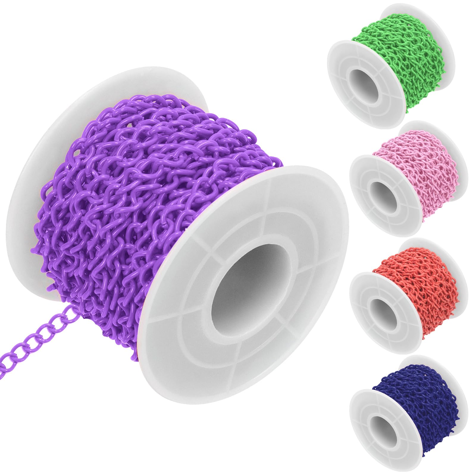 Swpeet 1Roll 5m/ 16.4Feet Purple Curb Cuban Chains with Spool Kit, Twisted Curb Link Cable Chains, Necklace Bracelet Jewellery Making Chains, Twisted Chain Extension for DIY Crafts Jewelry Making