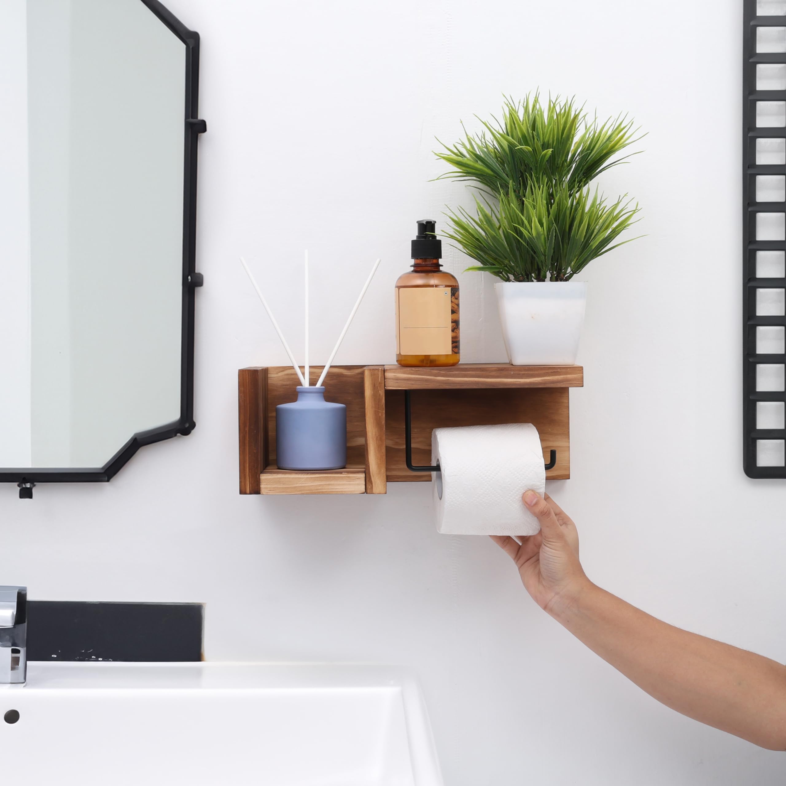 DEKAZIA® Toiletpapierhouder Zonder Boren | Toiletrolhouder Hout | Wc-Papierhouder | Badkamer