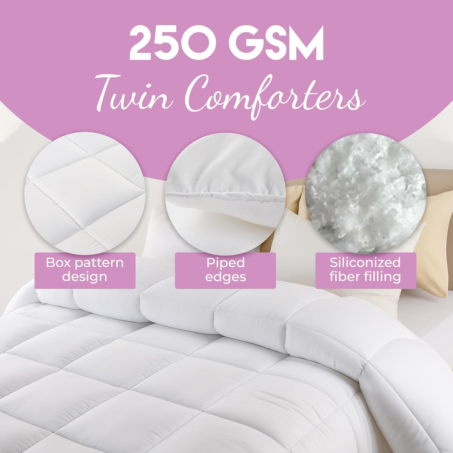 Threads+ Twin Comforter, 88"x88", 250 GSM Fill, Ultra-Soft, Lightweight, Plush, All-Season Bedding, Box-Stitched, Wrinkle-Resistant (1 Pack, White) Brand: Threads Plus