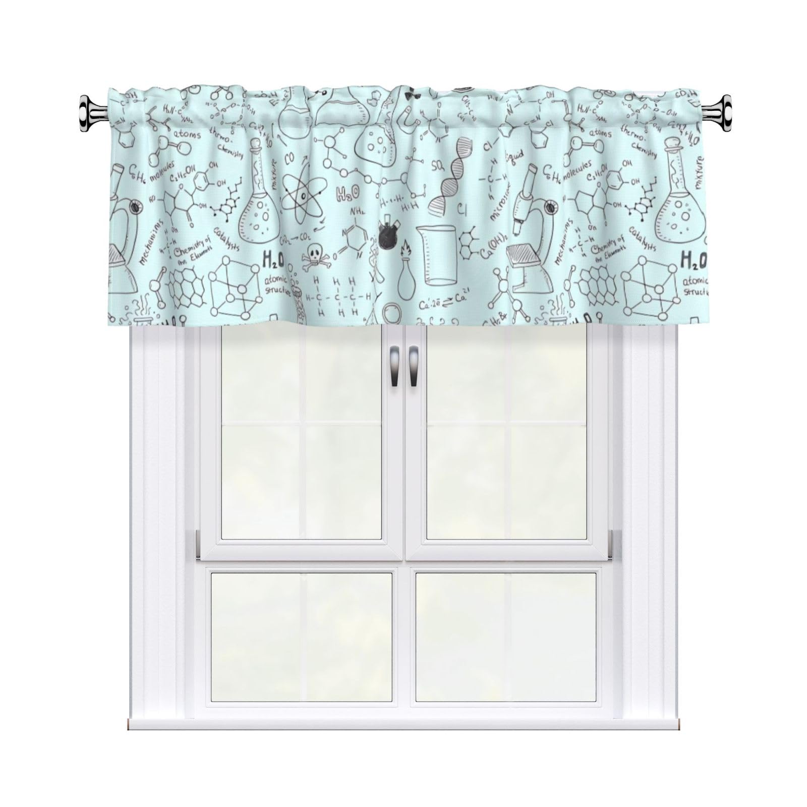 WHJSHOP Chemistry Print Prints Curtain Valance 54x18 Inch - Peach Skin Window Layer with Delicate Print, Filtered Light for Kitchen Use