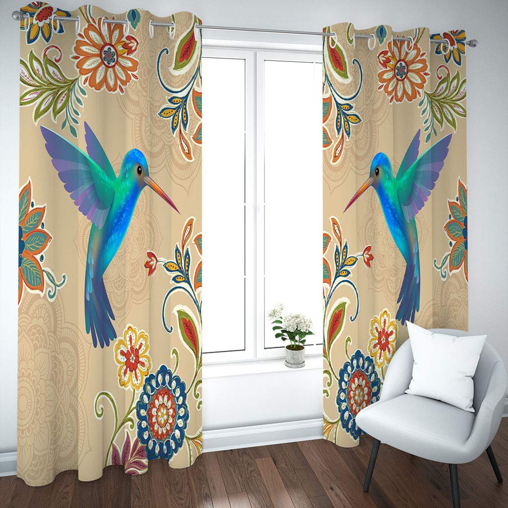Vorhänge Kinderzimmer Junge 3D Blaue Vogelblume Jungen Kinder Mädchen, Blickdicht Dekor Schlafzimmer 140x240 cm Verdunkelungs Fenster Vorhang Panels, Gardinen Mit Ösen