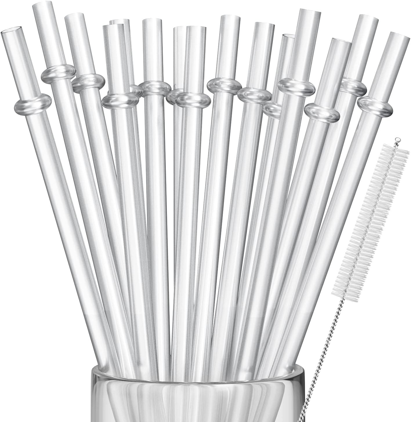 15 Pieces 11 Inch Clear Reusable Plastic Replacement Drinking Straws, Fit for 24 oz 32oz 40oz Mason Jars, Tumblers, Extra Long Unbreakable Drinking Straws with Cleaning Brush, BPA Free