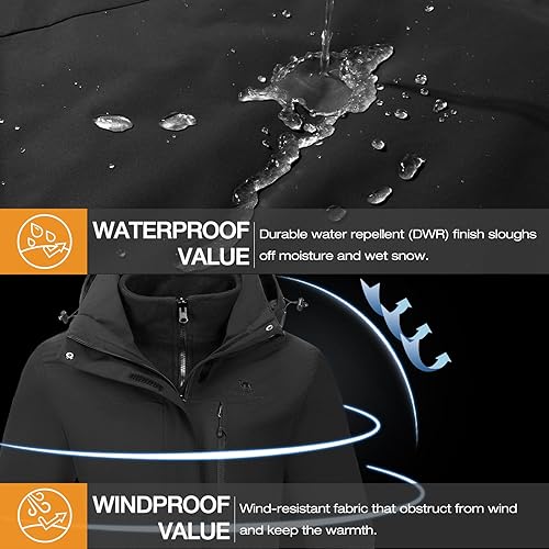 Miniatura 5 de CAMELSPORTS Chaquetas de esquí impermeables para mujer, abrigo de nieve 3 en 1, chaquetas de snowboard cálidas de invierno, Nieve