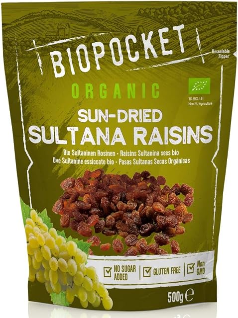 Biopocket Organic Sultana Raisins, 3 x 500 g