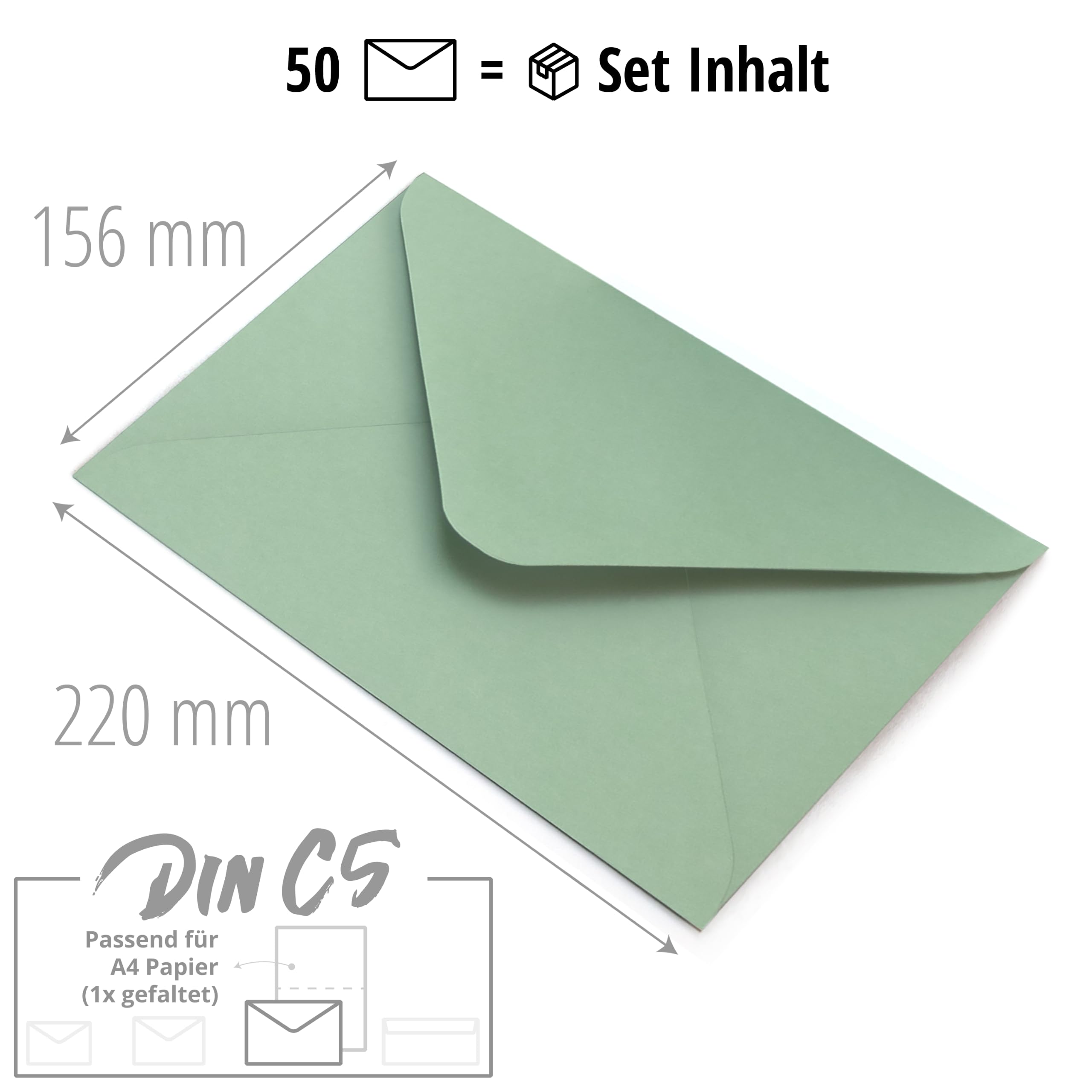 Japun - sobres (50 piezas) de papel, sobre sin ventana - DIN C5-220 x 156 mm - verde