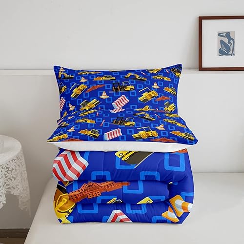 Miniatura 4 de Erosebridal Ropa de cama para niños, tamaño Queen, juego de edredón de tractor de dibujos animados, juego de edredón de construcción de equipos,