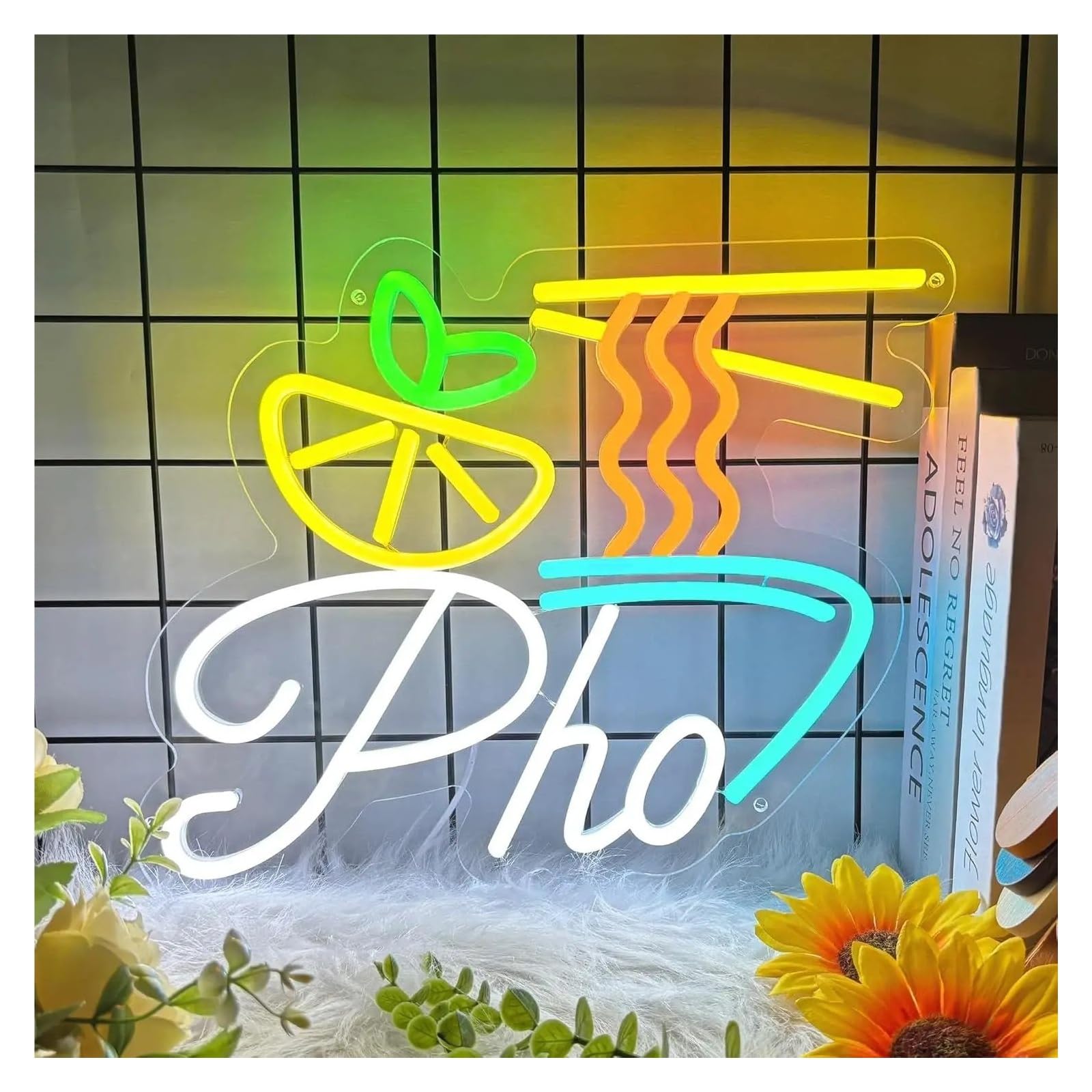 Hängende Kunst Leuchtreklamen "Pho"Neonschild, USB-dimmbare LED-Leuchten Für Vietnam, Nudeln, Laden, Restaurant, Küche, Geschäftszimmer, Dekoration, 38x30.12cm