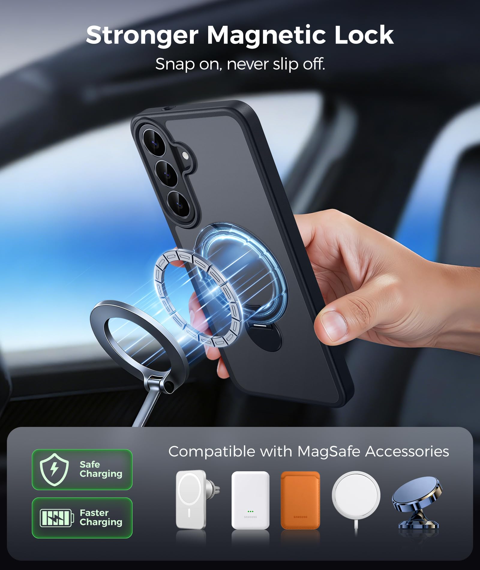 FNTCASE Funda para Samsung Galaxy S26 FE con soporte magnético giratorio de | Compatible con Magsafe, protector de pantalla, protección completa de la cámara, cubierta translúcida de grado mate a prueba