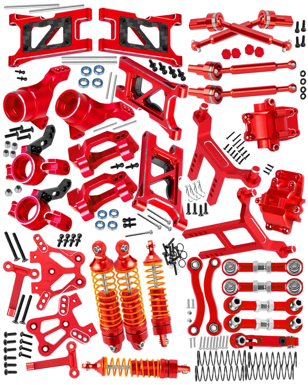 RC Aluminum Metal Shocks&Drive Shaft Axles&Suspension Arms&Steering Block&Camber Links Toe Links&Gearbox&Body Posts Mount&Shock Tower Upgrades Parts for 1/18 LaTrax Teton Desert Prerunner,Red