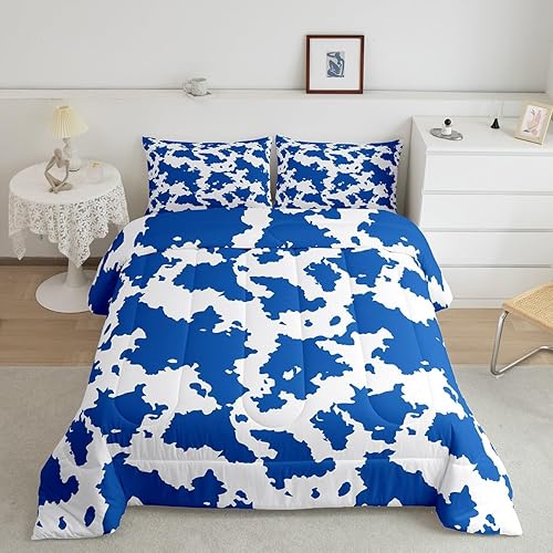 Erosebridal Juego de edredón de piel de vaca azul marino, animales de granja, tamaño Queen, juego de ropa de cama con estampado de vaca de las