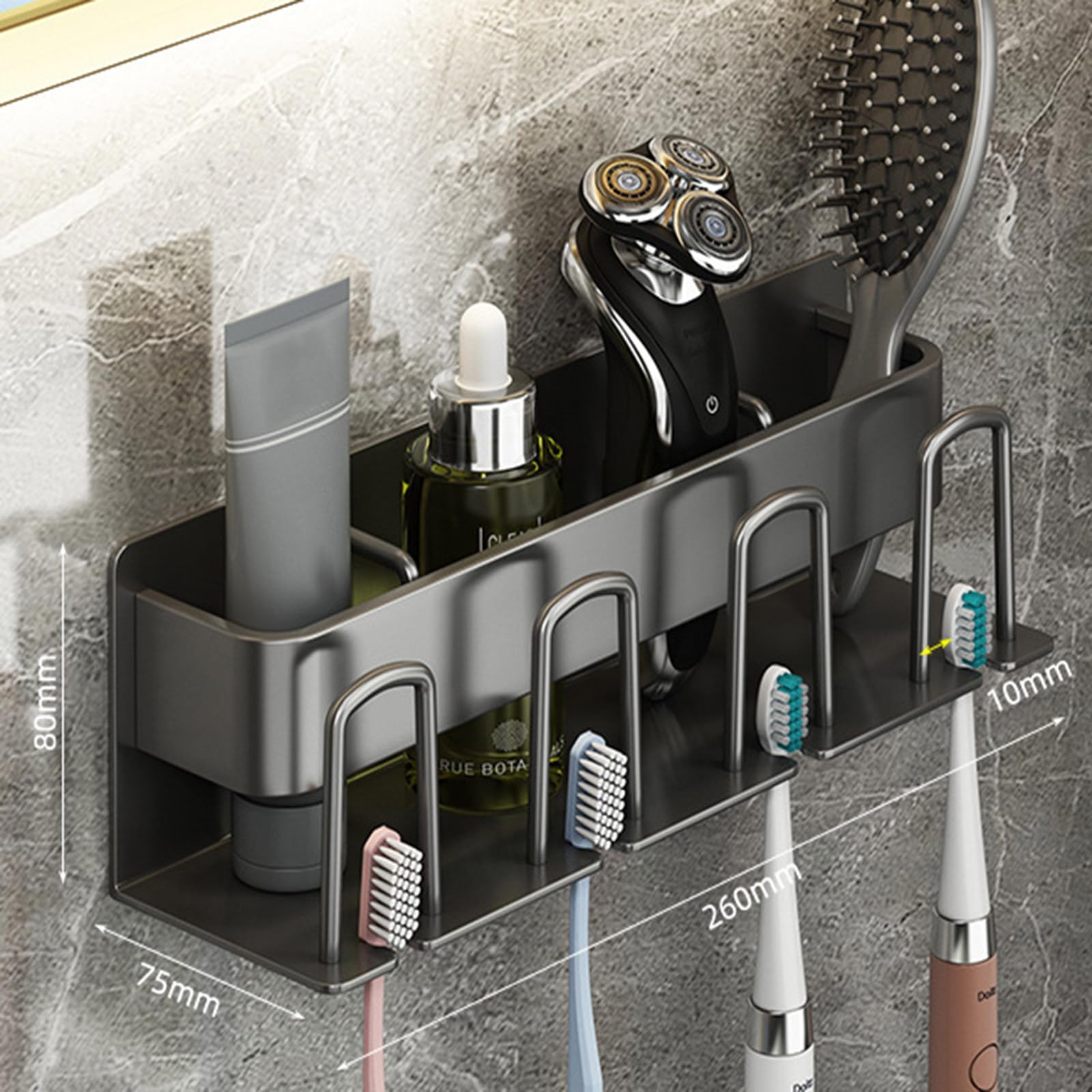 Portaspazzolino da Bagno Tazza per collutorio Senza Punch Tazza per Denti Scatola portaoggetti a Parete (Grigio) Portaspazzolino Elettrico,Grey-4