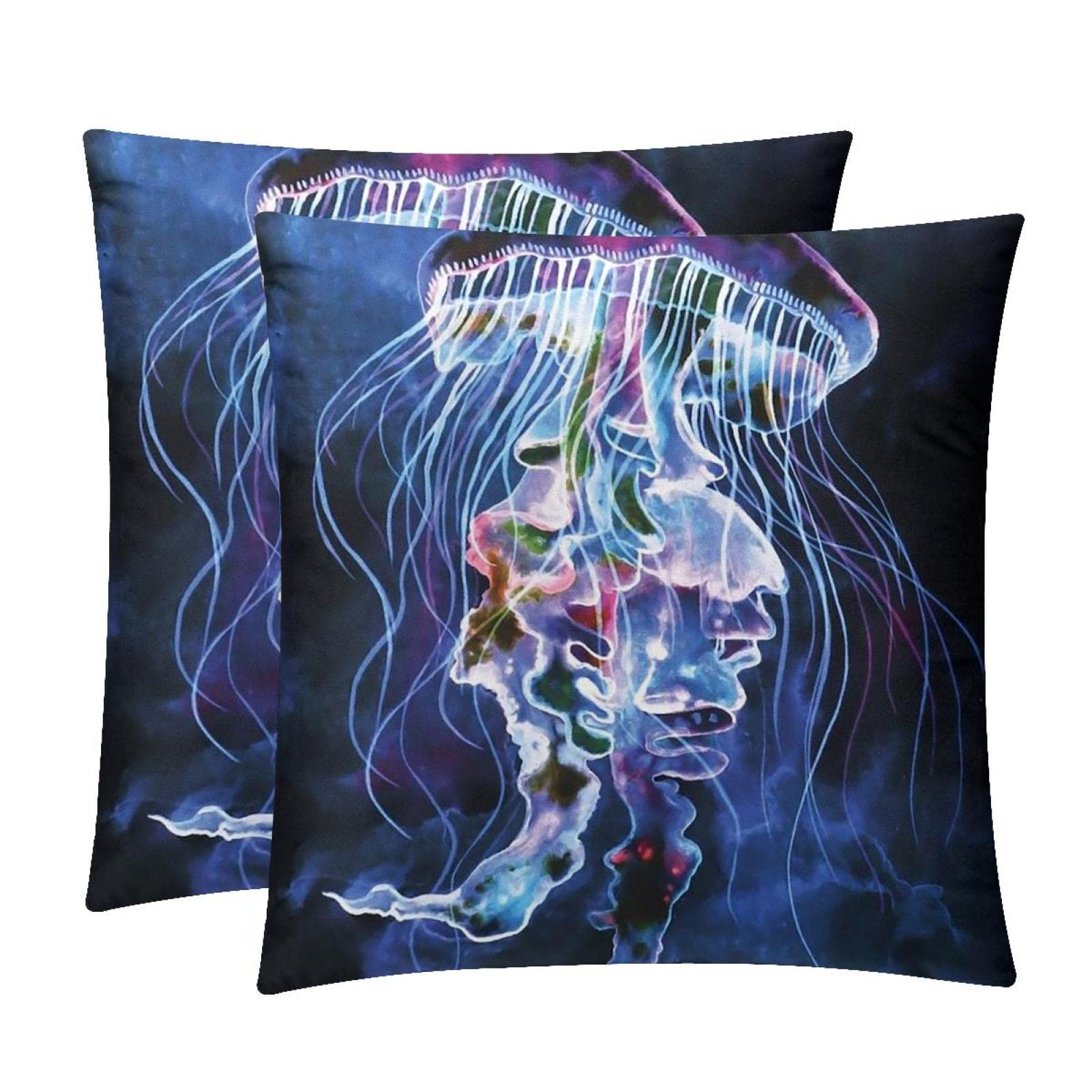 Housse de coussin lombaire méduse aquarelle pour salon bohème chic et décor ferme