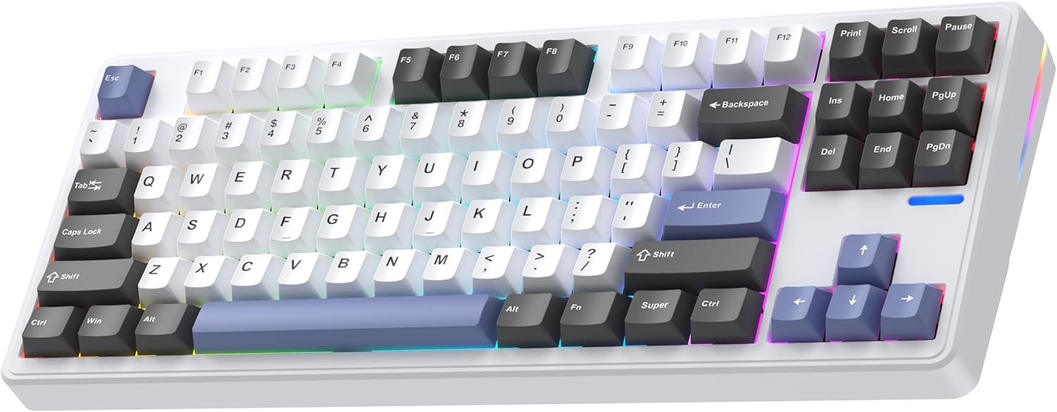 Linky 87 Wireless Mechanical Keyboard,Tri-Mode BT5.0/2.4GHz/USB-C Hot Swappable Custom Keyboard, Linear Switches,RGB Backlit Computer Gaming Keyboards for PC/Tablet/PS/Xbox (Blue Stone)