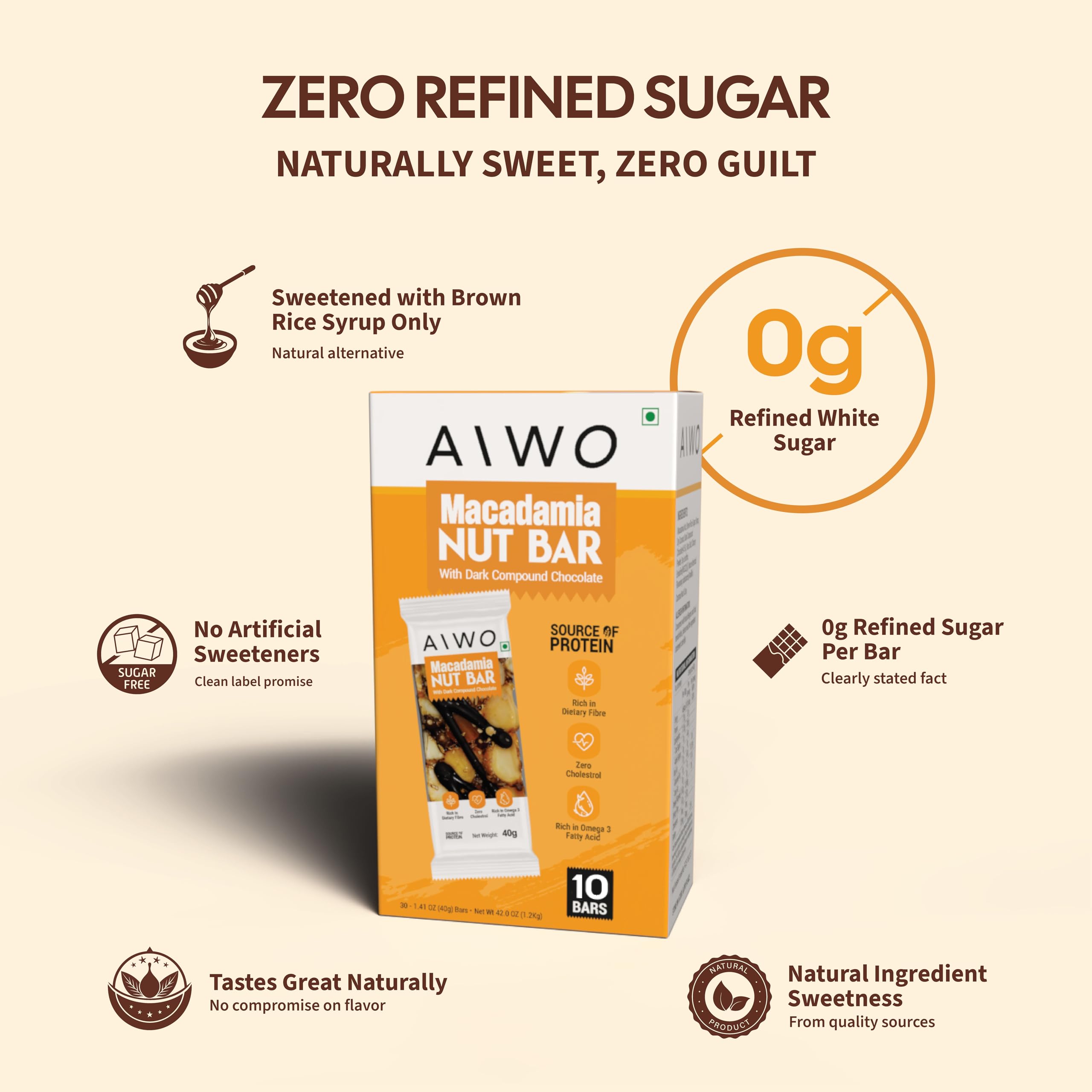 Aiwo Macadamia Nut Bar with Dark Compound Chocolate | Daily Protein Bars | Pack of 10 x 40g Protein Bars — Amazon image 6