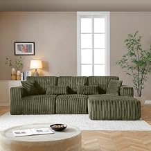 Cloud Sectional Couch, 110 Inch Modern Modular Sectional Sofa with Deep Seat, Corduroy Boneless Couches with L-Shape Right Chaise for Living Room Bedroom, No Assembly RequiredGreen