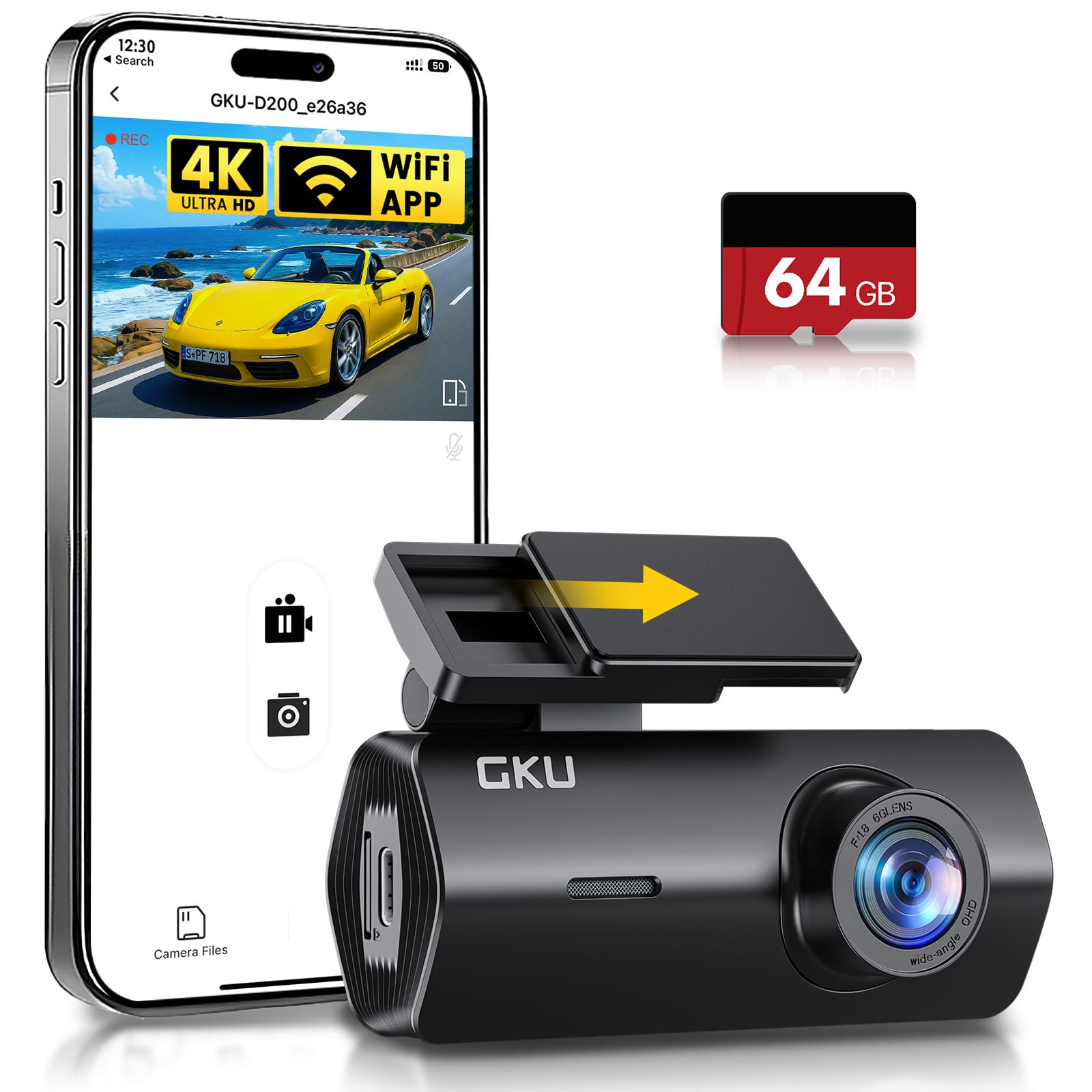 Amazon.com: GKU 4K Dash Cam Front, Mini DashCam Includes 64GB Card