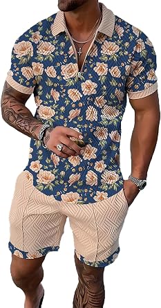 XSTH Mens 2 Piece Short Sets Summer Fashion Track Suits Polo Shirt Outfits Casual Short Sleeve and Shorts Set
