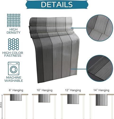 Miniatura 354 de Camino de mesa de algodón y lino estilo granja rústico retro, textura de madera de granero, color degradado marrón y gris, antideslizante,