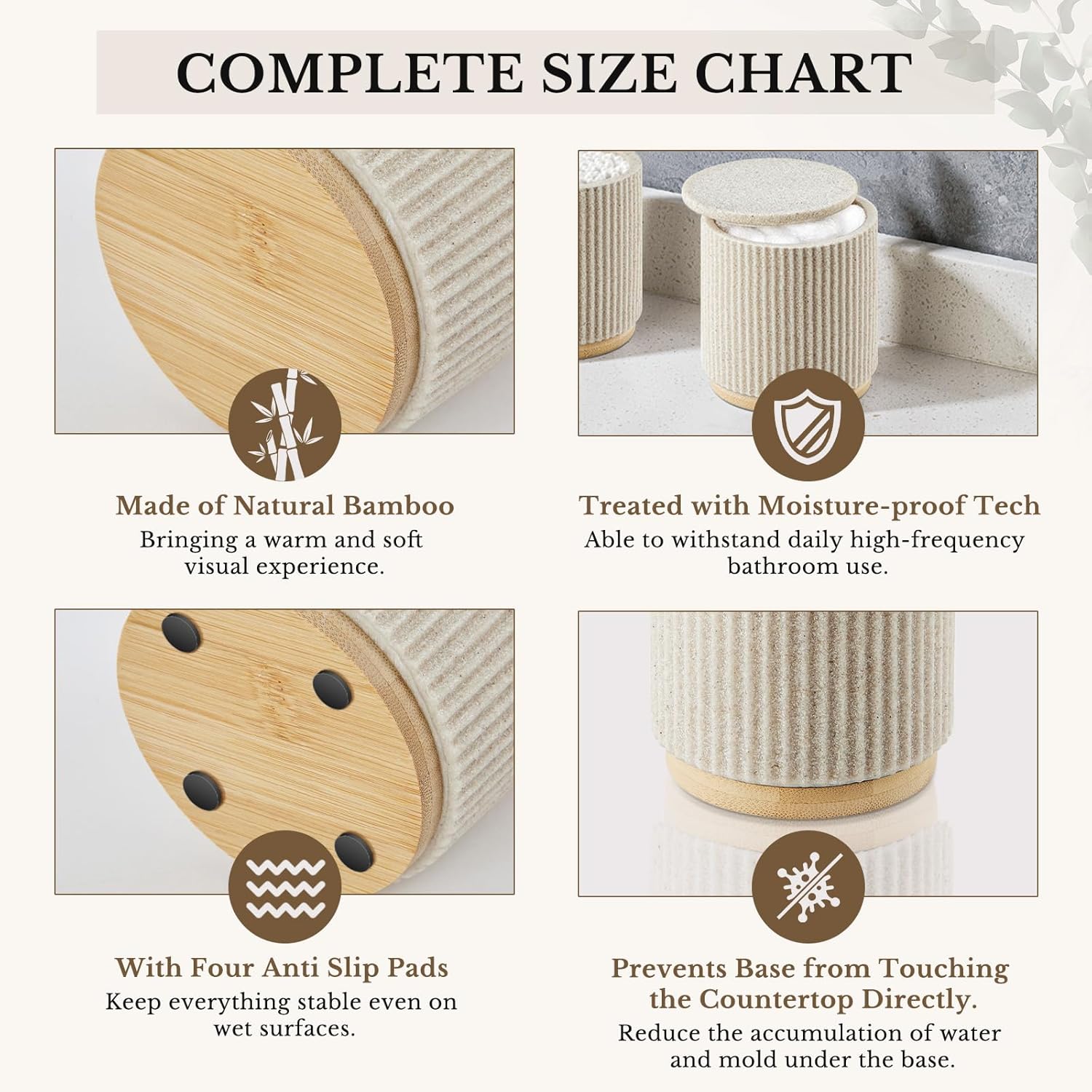 7PCS Bathroom Accessories Set, with Soap Dispenser, Q-tip Holder, Toothbrush Holder, Tumbler, Soap Dish, Vanity Tray, Complete Bathroom Accessory Set Organizer Countertop for Modern Home Decor, Beige - Image 3