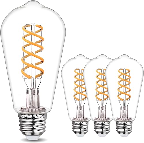 Paquete de 4 bombillas Edison LED vintage regulables equivalentes a 60 W, 600 lúmenes, bombillas Edison de 2700 K, blanco suave, bombilla de