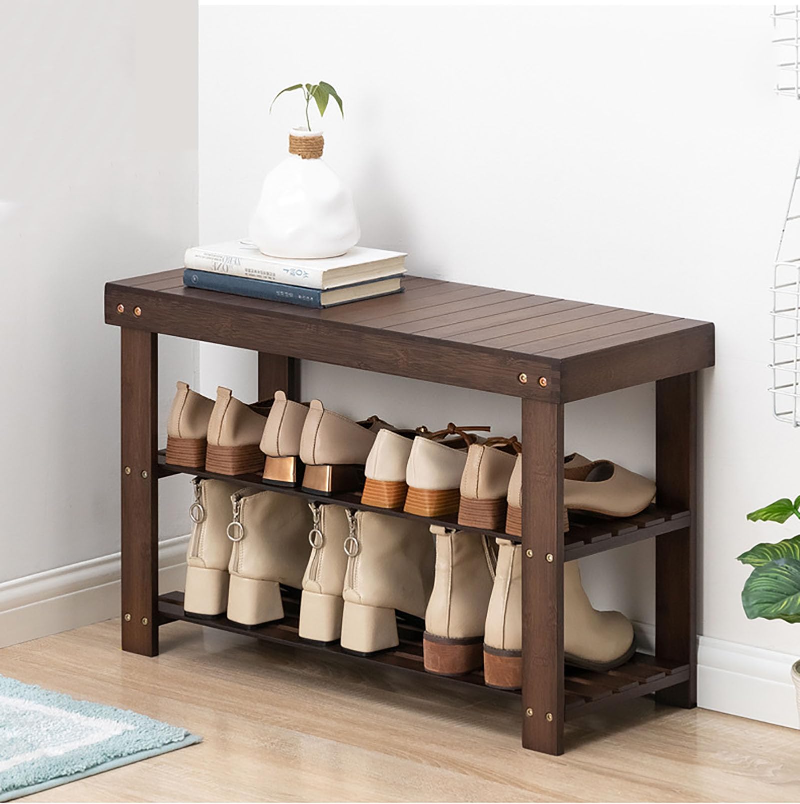 Banc à chaussures robuste en bambou étanche pour une entrée au design soigné