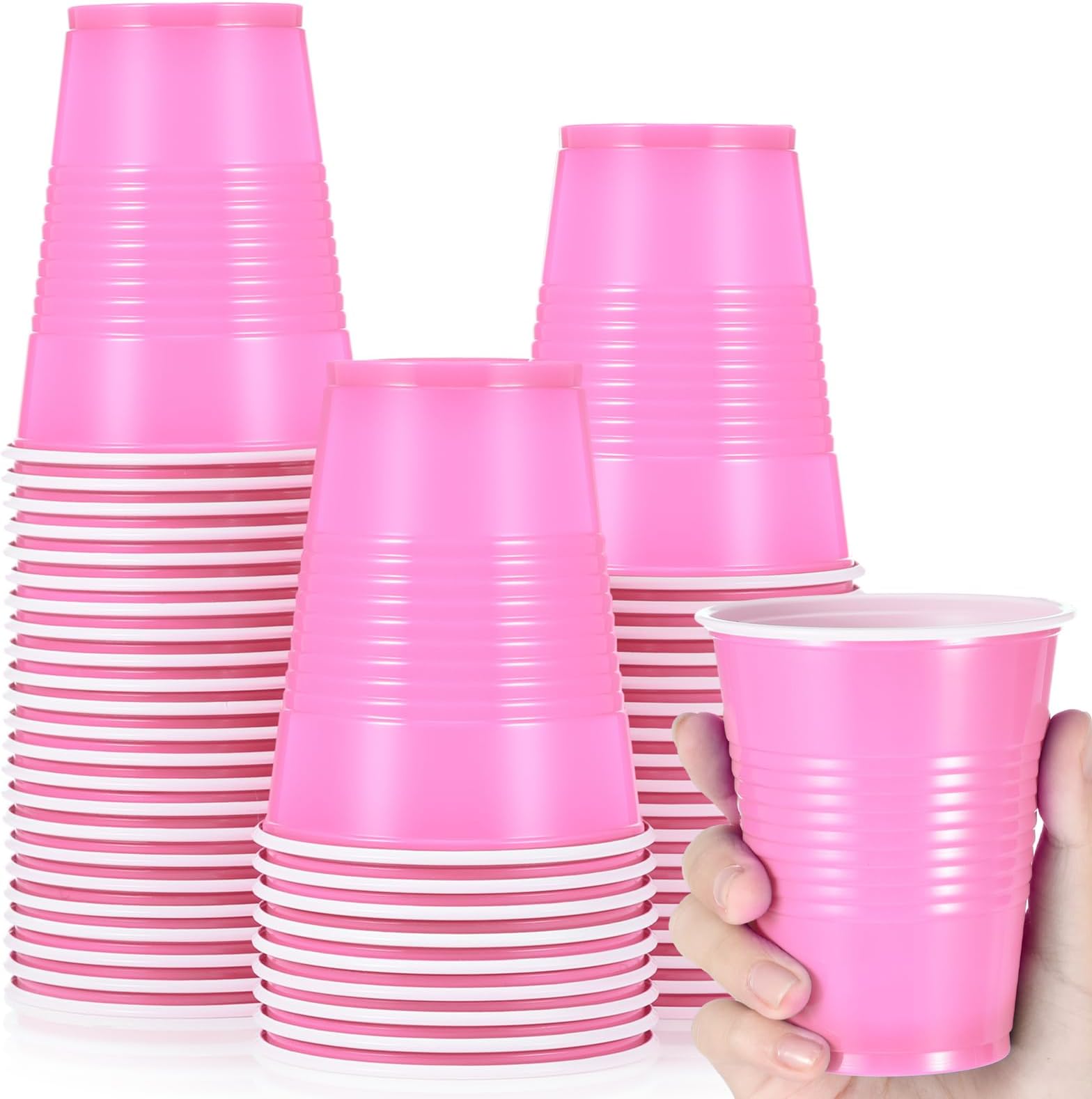 Uiifan 50 Pieces 9 oz Plastic Cups Disposable Drinking Cups Bulk for Beverage Coffee Picnics Christmas Day Birthday Party Wedding Halloween Thanksgiving(Pink)