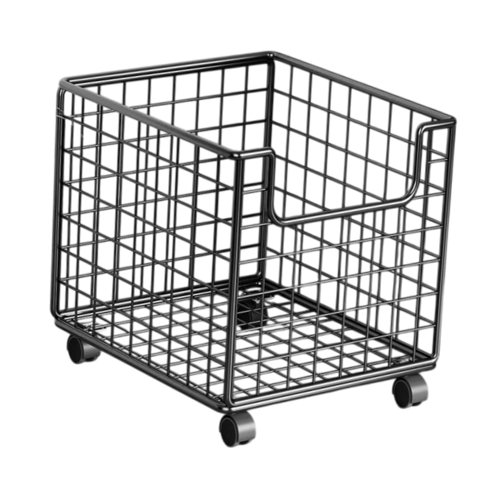 Carrito De Almacenamiento De Cocina De 2 Niveles, Cesta De Alambre Metálico Negra con Ruedas, Ahorra Espacio, Tamaño 40x44x28cm, Adaptable para Cocina, Dormitorio, Baño