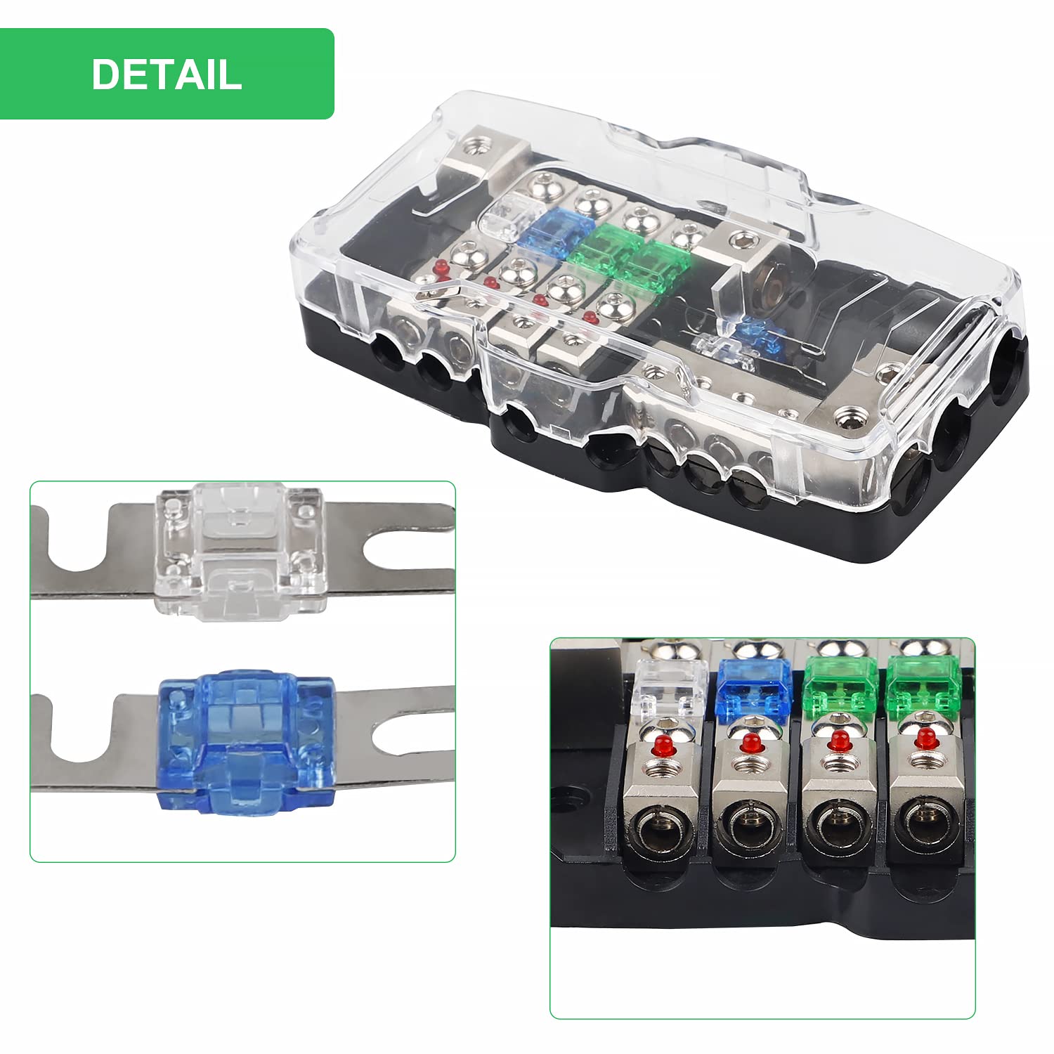 Zekeringhouder, camper auto-verdelerblok, verdelerblok, auto-accu stroomverdeler, mini ANL-zekeringkast, rode led-display, 30 A 60 A 80 A zekering zekeringsverdeler voor auto, boot, bestelwagen, SUV, vrachtwagen