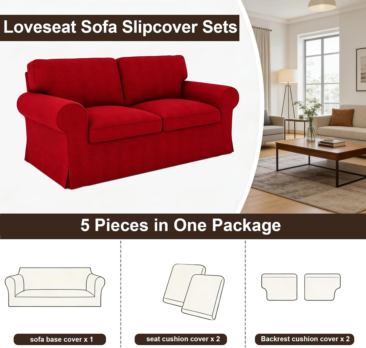 Ektorp Loveseat Sofa Cover Replacment Slipcover Designed for IKEA Ektorp Two Seater Sofa Slipcover,Couch Cover Not Include The Sofa Body, Red