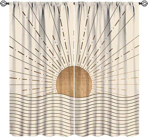 Miniatura 21 de Cortinas Retro de Atardecer, Bohemio de Mediados de Siglo Moderno Abstracto Amanecer Japonés Azul Ola del Océano Opacas Tratamientos de Ventana para