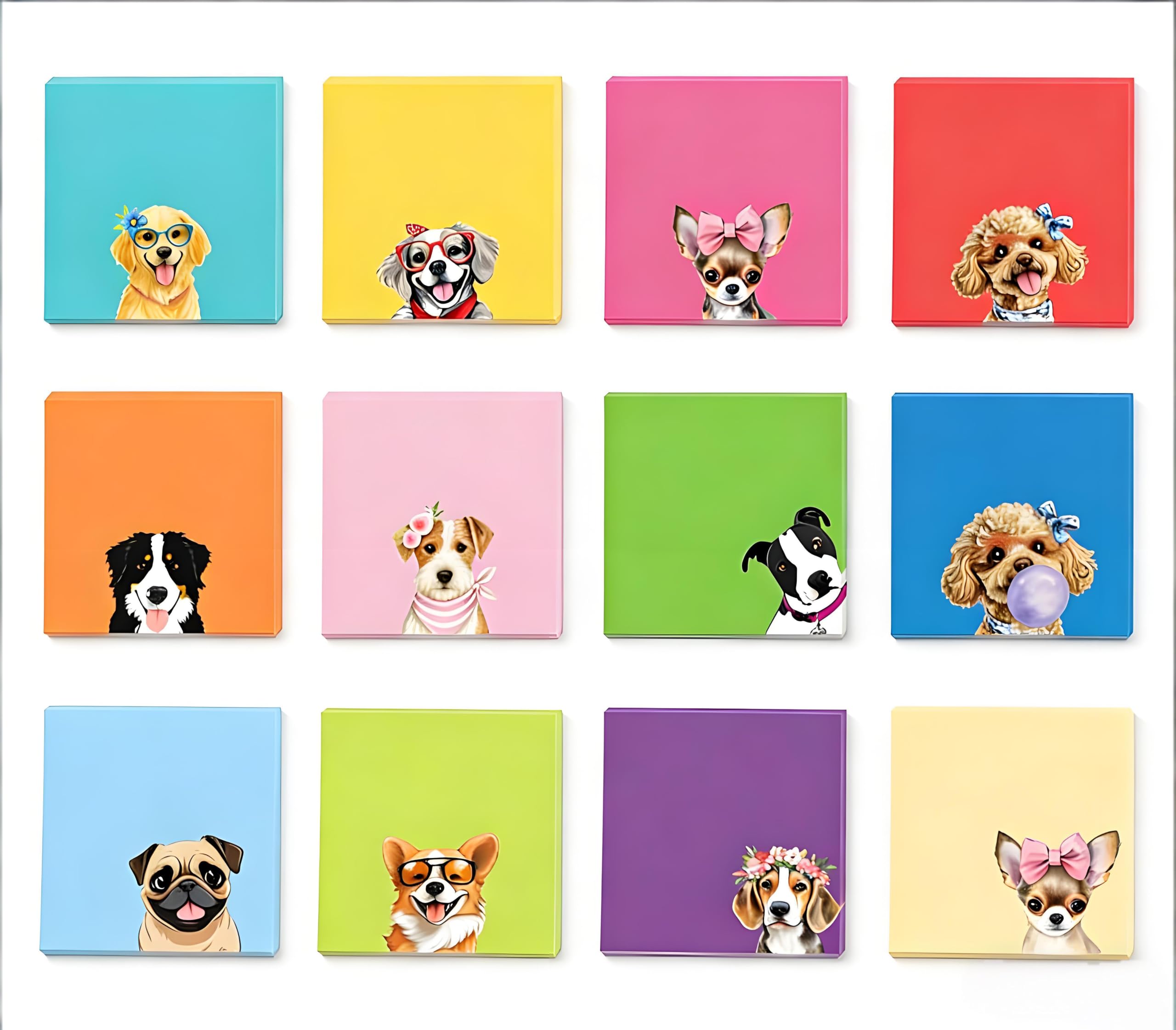 12Packs Cute Sticky Notes,Dog-Themed Post It Notes Pack for DIY Hand Account Planning, Reminders, Checklist Bright & Pastel Colors 240 Sticky Notes,Removable Stationery Supplies for Office School Home