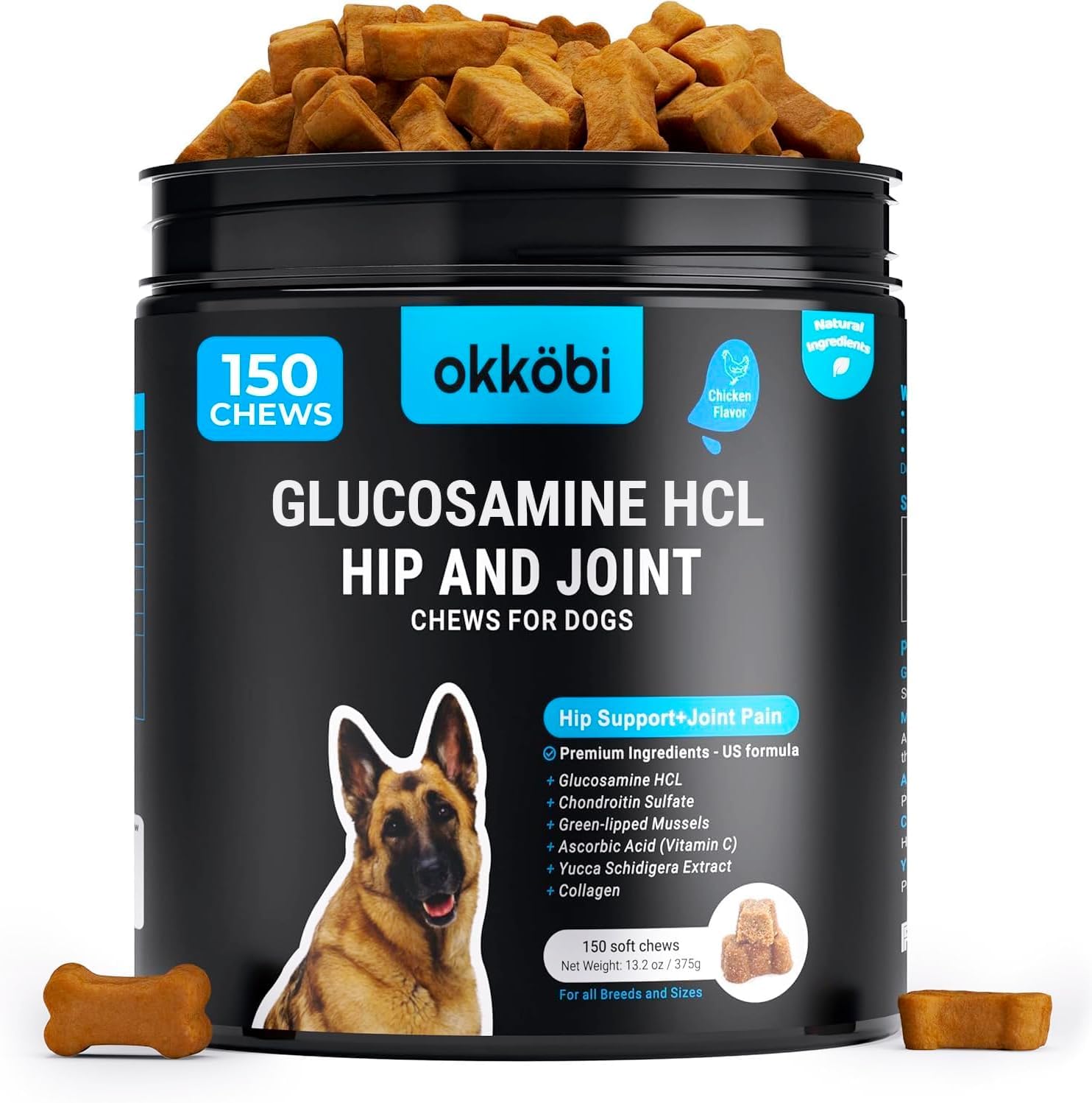 Glucosamine HCL & Hip and Joint Supplement for Dogs - 150 pcs - Hip and Joint Chews for Dogs - Vet Approved US Formula with MSM & Green Lipped Mussel - Chicken