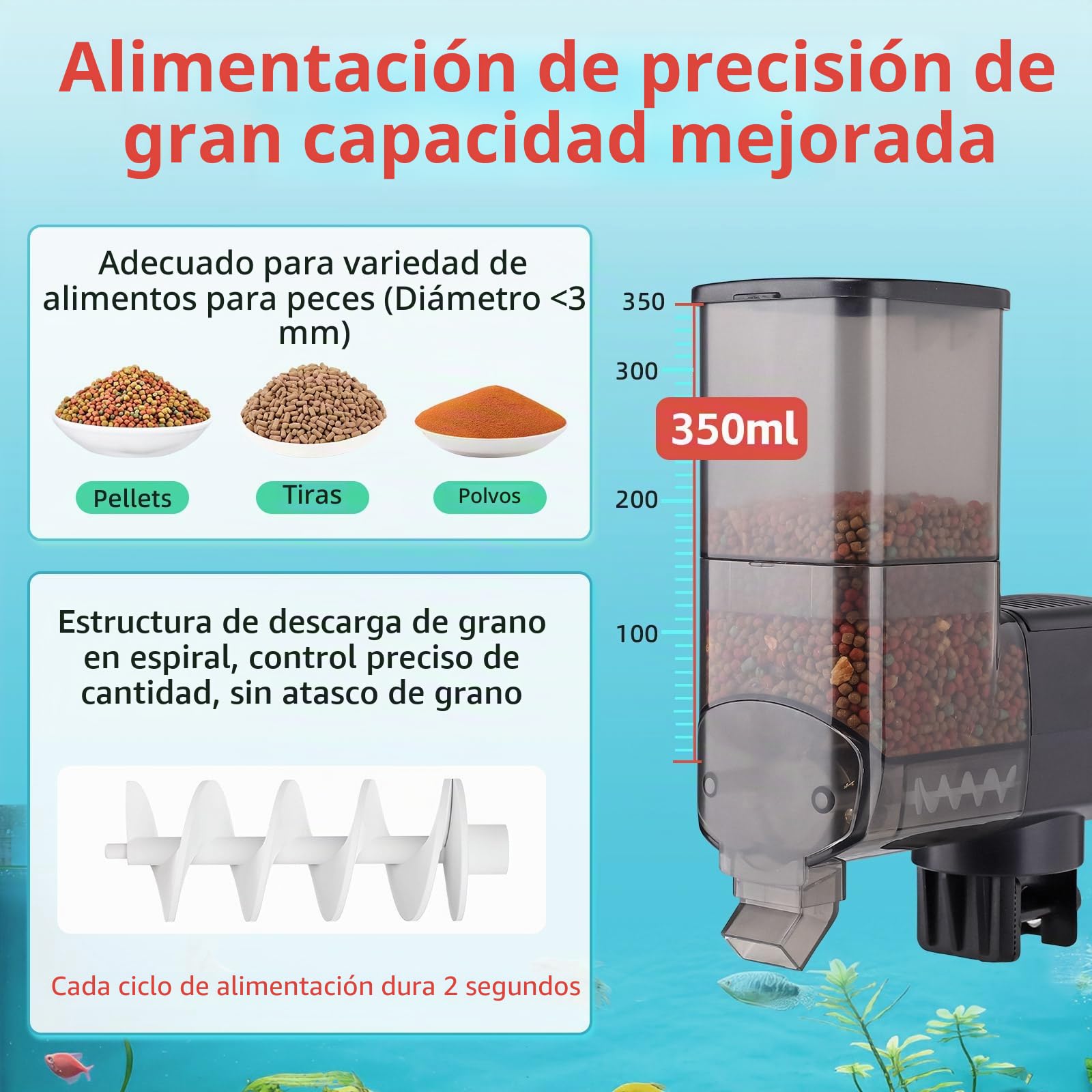 Hygger Alimentador Automatico Acuario, 350ml Auto Feeder Fish con LCD Display Controller for Weekend Holiday(Battery Not Included)