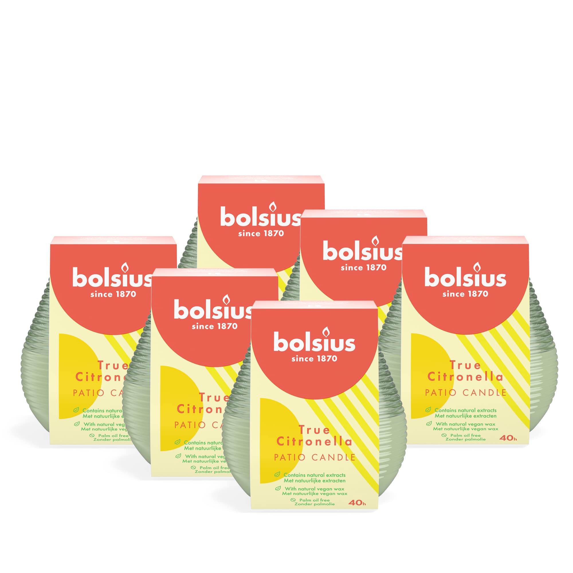 Bougie de patio Citronnelle BOLSIUS Lot de 6 40 heures de combustion Extérieur Vert