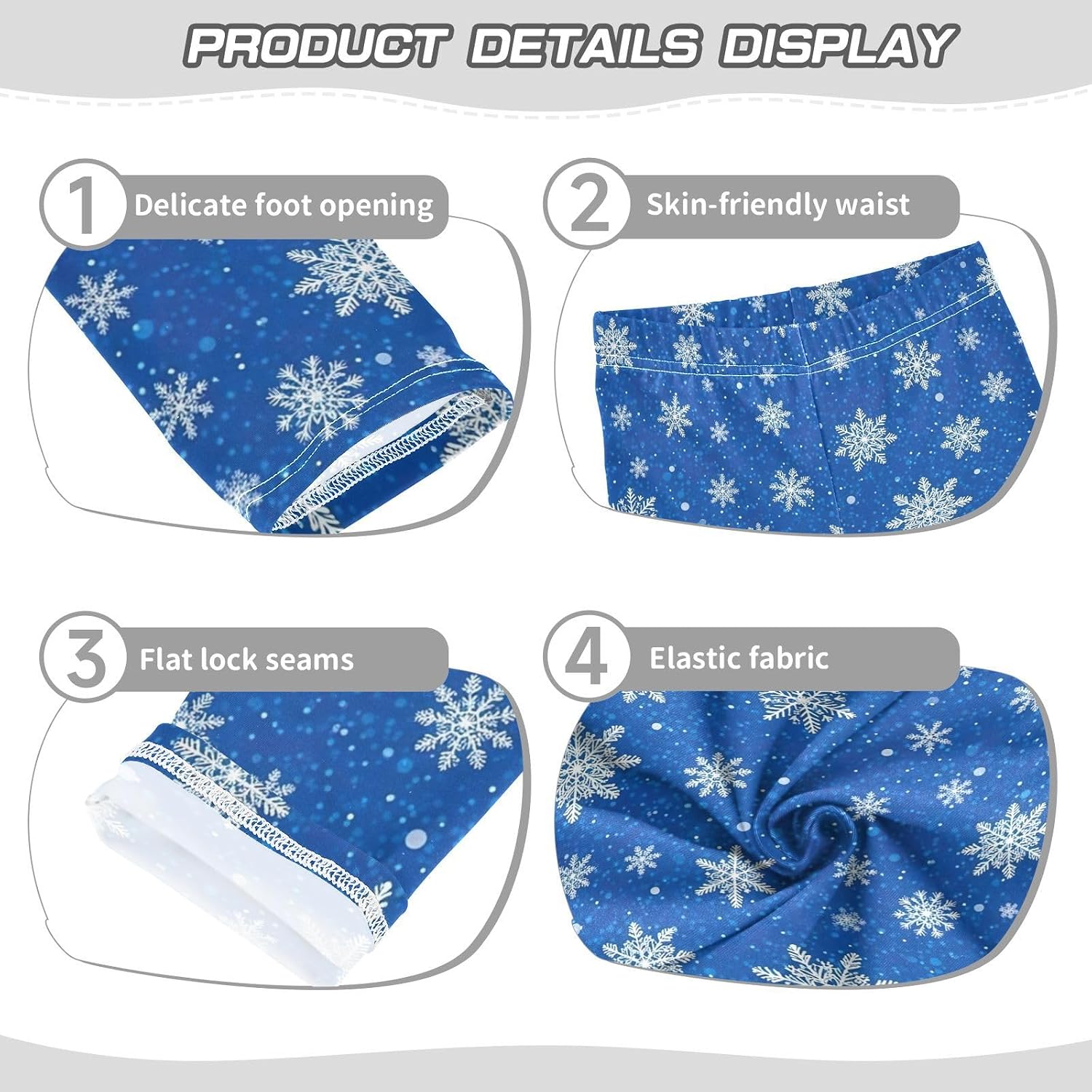 Girls Leggings White Snowflakes Deep Blue