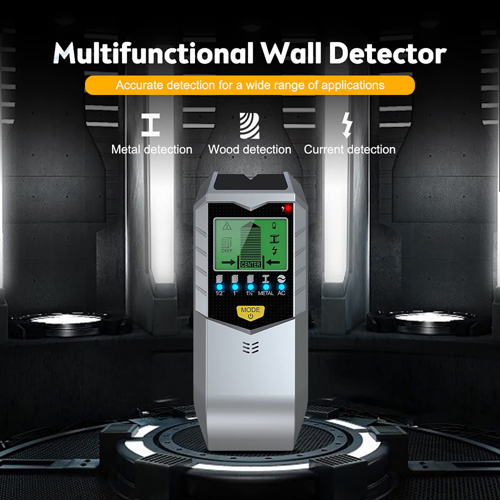 Escáner De Pared, Detector De Metales Portátil 5 En 1 con Pantalla LED LCD Verde Retroiluminada para Detección Central De Bordes Vigas De Madera/Metal/Cables Activos De CA En Paredes