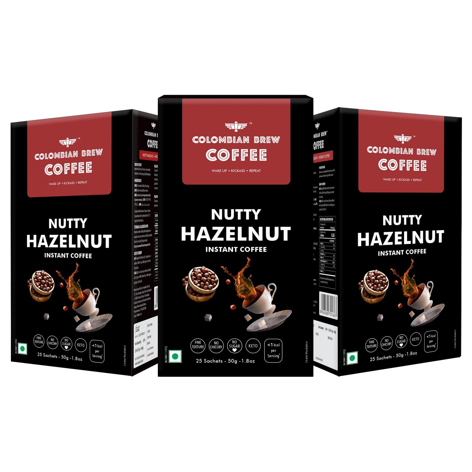 Colombian Brew Coffee Hazelnut Instant Coffee, No Sugar Vegan, 40gm Buy 2 Get 1 Free