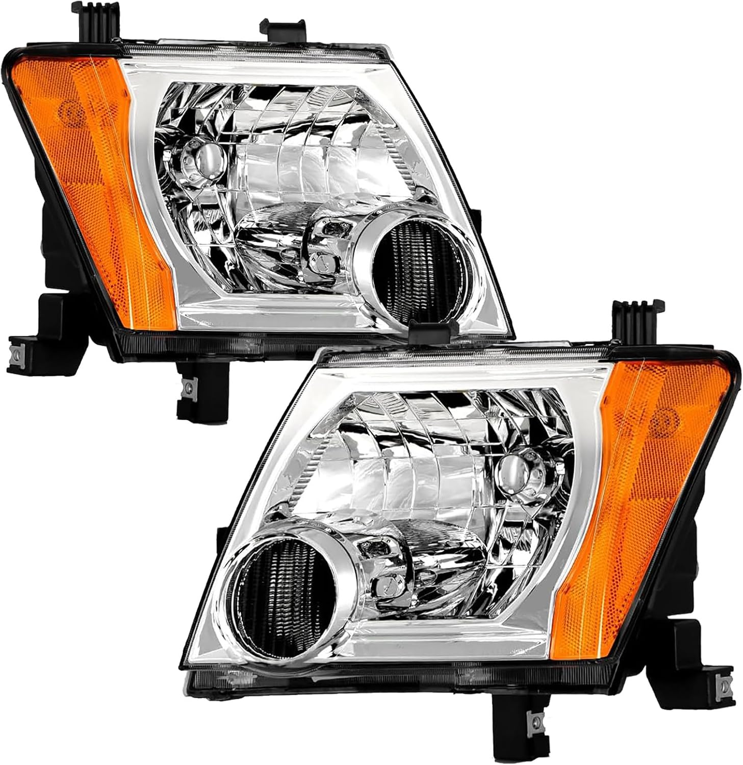 Headlight Assembly Fit For Nissan Xterra 2005 2006 2007 2008 2009 2010 2011 2012 2013 2014 2015 Chrome Housing Amber Corner Halogen Headlamp Driver and Passenger Side 26060EA025 26010EA025